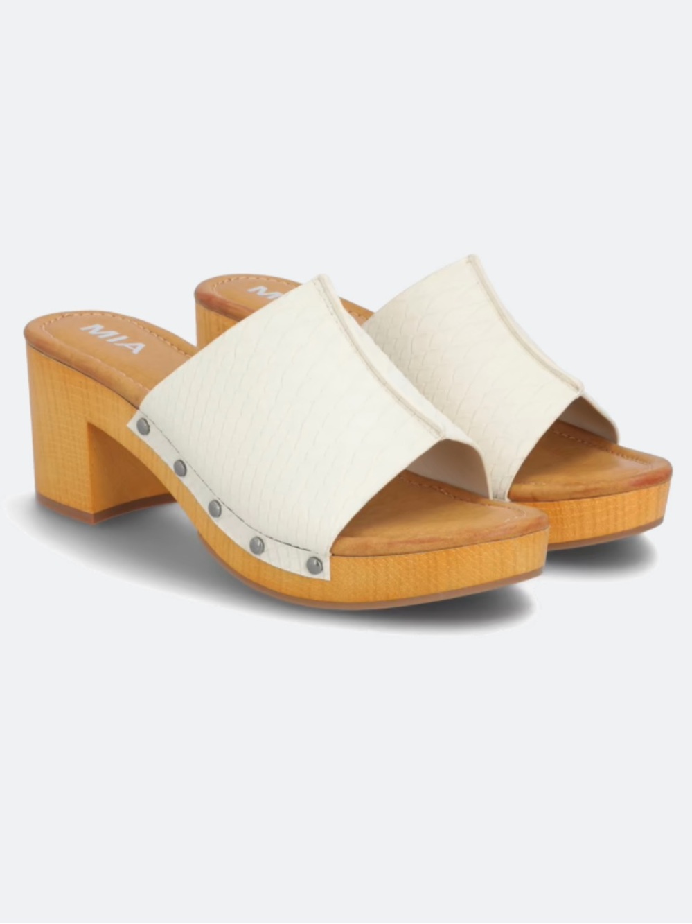 MIA Cream Textured Slide Clogs with Wood Block Heel